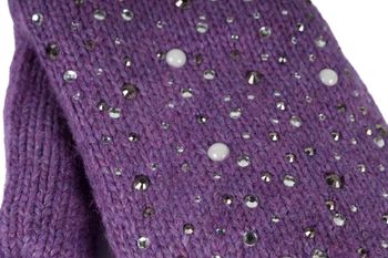 styleBREAKER Damen warme Winter Strick Fäustlinge mit Strass und Perlen, Handschuhe, Thermo Fleece, Strickhandschuhe 09010039