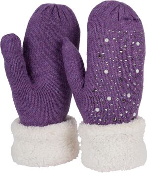 styleBREAKER Damen warme Winter Strick Fäustlinge mit Strass und Perlen, Handschuhe, Thermo Fleece, Strickhandschuhe 09010039