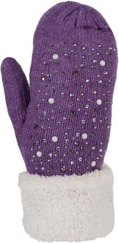 styleBREAKER Damen warme Winter Strick Fäustlinge mit Strass und Perlen, Handschuhe, Thermo Fleece, Strickhandschuhe 09010039