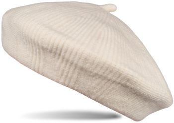 styleBREAKER Damen Feinstrick Baskenmütze mit dezentem Streifen Muster, Winter, Barett, Béret, Franzosen Mütze 04024200