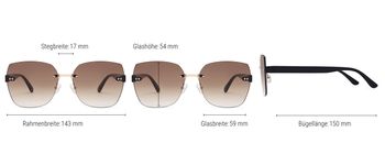 styleBREAKER Damen Sonnenbrille Rahmenlos mit getönten Rechteckigen Polycarbonat Gläsern, Kunststoff Bügeln 09020145