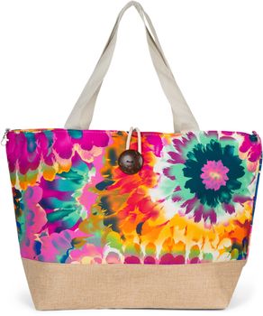 styleBREAKER Damen Strandtasche mit buntem Blumen Muster Print, Knebelknopf Verschluss, XXL Schultertasche, Shopper 02012389