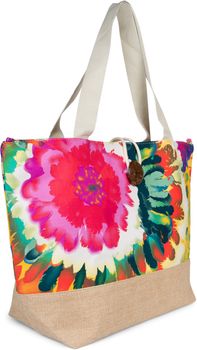 styleBREAKER Damen Strandtasche mit buntem Blumen Muster Print, Knebelknopf Verschluss, XXL Schultertasche, Shopper 02012389