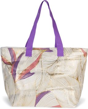 styleBREAKER Damen Strandtasche mit Palmen Blätter Print Metallic, Reißverschluss, XXL Schultertasche, Shopper 02012390