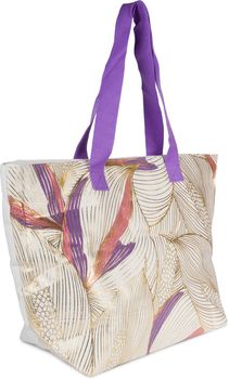 styleBREAKER Damen Strandtasche mit Palmen Blätter Print Metallic, Reißverschluss, XXL Schultertasche, Shopper 02012390