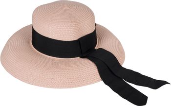 styleBREAKER Damen Sonnenhut mit breitem Schwarzem Zierband, breite Krempe, Strohhut, Papierstroh Hut 04025036