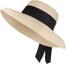 styleBREAKER Damen Sonnenhut mit breitem Schwarzem Zierband, breite Krempe, Strohhut, Papierstroh Hut 04025036