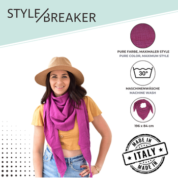 styleBREAKER Damen Musselin Dreieckstuch aus 100% Baumwolle | Weiches und leichtes Halstuch für Damen Unifarben | Stylisches Tuch für jede Jahreszeit - Made in Italy, 196 x 84 cm
