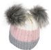styleBREAKER Kinder Strick Bommelmütze 3-Farbig Gestreift, 2 Kunstfellbommel, Fleece Futter, 2-5 Jahre 04024204