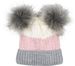 styleBREAKER Kinder Strick Bommelmütze 3-Farbig Gestreift, 2 Kunstfellbommel, Fleece Futter, 2-5 Jahre 04024204