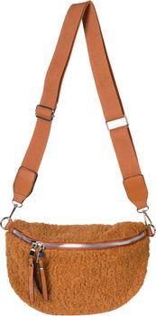 styleBREAKER Damen Teddyfell Halbmond Crossbody Schultertaschen Einfarbig, verstellbarer Schultergurt 02012403