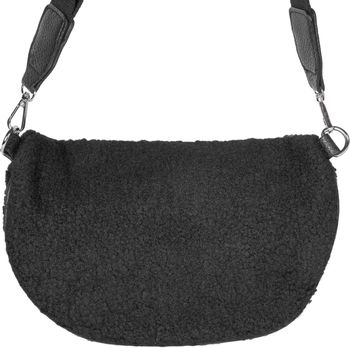 styleBREAKER Damen Teddyfell Halbmond Crossbody Schultertaschen Einfarbig, verstellbarer Schultergurt 02012403