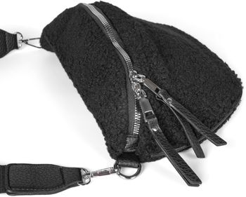 styleBREAKER Damen Teddyfell Halbmond Crossbody Schultertaschen Einfarbig, verstellbarer Schultergurt 02012403