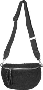 styleBREAKER Damen Teddyfell Halbmond Crossbody Schultertaschen Einfarbig, verstellbarer Schultergurt 02012403