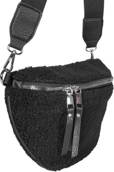 styleBREAKER Damen Teddyfell Halbmond Crossbody Schultertaschen Einfarbig, verstellbarer Schultergurt 02012403