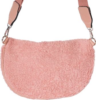 styleBREAKER Damen Teddyfell Halbmond Crossbody Schultertaschen Einfarbig, verstellbarer Schultergurt 02012403