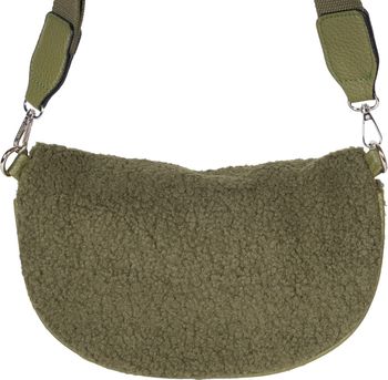 styleBREAKER Damen Teddyfell Halbmond Crossbody Schultertaschen Einfarbig, verstellbarer Schultergurt 02012403
