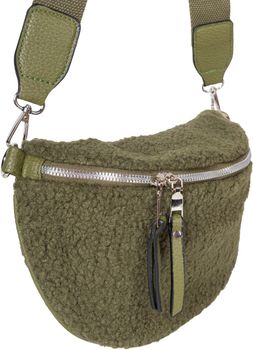 styleBREAKER Damen Teddyfell Halbmond Crossbody Schultertaschen Einfarbig, verstellbarer Schultergurt 02012403