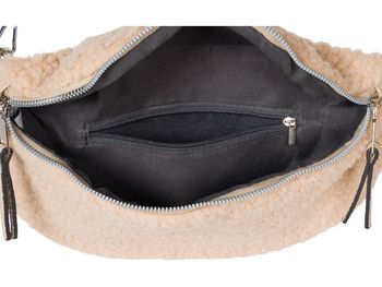 styleBREAKER Damen Teddyfell Halbmond Crossbody Schultertaschen Einfarbig, verstellbarer Schultergurt 02012403