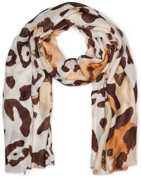styleBREAKER Damen Schal mit buntem Leoparden Animal Print Muster, Leichtes großes Tuch mit kurzen Fransen 01016225