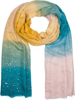 styleBREAKER Damen Schal mit mehrfarbigem Farbverlauf und Metallic Details, Leichtes großes Tuch mit kurzen Fransen 01016226