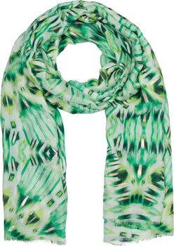 styleBREAKER Damen Schal Batik Shibori Muster mit Metallic Streifen, Leichtes Ethno Tuch mit kurzen Fransen 01016228