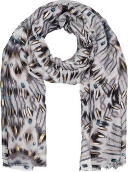 styleBREAKER Damen Schal Batik Shibori Muster mit Metallic Streifen, Leichtes Ethno Tuch mit kurzen Fransen 01016228