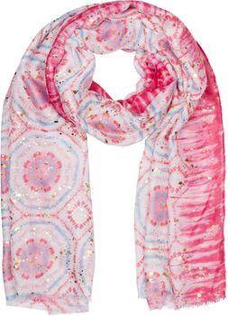 styleBREAKER Damen Schal Batik Muster mit Metallic Streifen, Leichtes Boho Style Tuch mit kurzen Fransen 01016230
