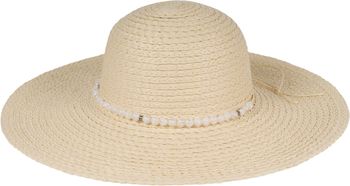 styleBREAKER Damen Strohhut Papierstroh mit Hutband aus Perlen, breite ausgefranste Krempe, Sonnenhut, Schlapphut 04025043