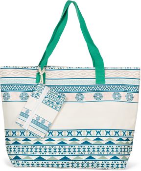styleBREAKER Damen Strandtasche mit Azteken Muster im Boho Style, Reißverschluss, XXL Schultertasche mit Täschchen, Shopper 02012407