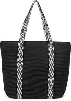 styleBREAKER Damen Papierstroh Strandtasche Einfarbig mit Azteken Muster, Flechttasche Reißverschluss, Schultertasche 02012409