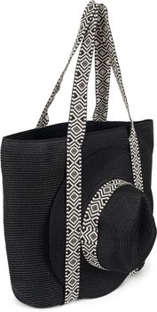 styleBREAKER Damen Papierstroh Strandtasche Einfarbig mit Azteken Muster, Flechttasche Reißverschluss, Schultertasche 02012409