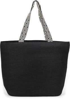 styleBREAKER Damen Papierstroh Strandtasche Einfarbig mit Azteken Muster, Flechttasche Reißverschluss, Schultertasche 02012409