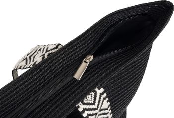 styleBREAKER Damen Papierstroh Strandtasche Einfarbig mit Azteken Muster, Flechttasche Reißverschluss, Schultertasche 02012409