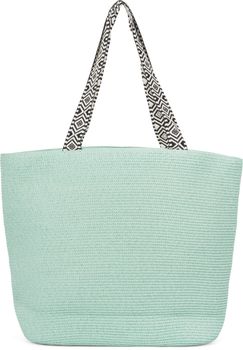 styleBREAKER Damen Papierstroh Strandtasche Einfarbig mit Azteken Muster, Flechttasche Reißverschluss, Schultertasche 02012409