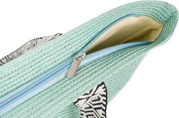 styleBREAKER Damen Papierstroh Strandtasche Einfarbig mit Azteken Muster, Flechttasche Reißverschluss, Schultertasche 02012409