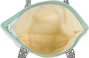 styleBREAKER Damen Papierstroh Strandtasche Einfarbig mit Azteken Muster, Flechttasche Reißverschluss, Schultertasche 02012409