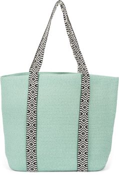styleBREAKER Damen Papierstroh Strandtasche Einfarbig mit Azteken Muster, Flechttasche Reißverschluss, Schultertasche 02012409