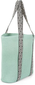 styleBREAKER Damen Papierstroh Strandtasche Einfarbig mit Azteken Muster, Flechttasche Reißverschluss, Schultertasche 02012409