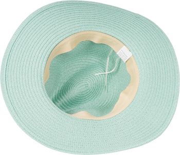 styleBREAKER Damen Panama Sonnenhut Einfarbig mit Stoff Hutband mit Azteken Muster, Strohhut, Schlapphut, Sommerhut, Fedora Hut 04025046