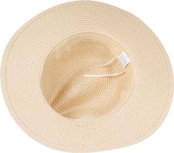 styleBREAKER Damen Panama Sonnenhut Einfarbig mit Stoff Hutband mit Azteken Muster, Strohhut, Schlapphut, Sommerhut, Fedora Hut 04025046