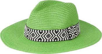 styleBREAKER Damen Panama Sonnenhut Einfarbig mit Stoff Hutband mit Azteken Muster, Strohhut, Schlapphut, Sommerhut, Fedora Hut 04025046