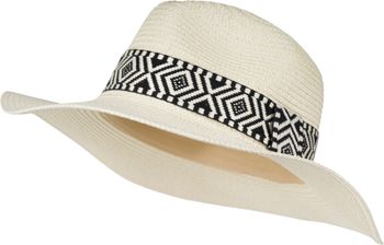 styleBREAKER Damen Panama Sonnenhut Einfarbig mit Stoff Hutband mit Azteken Muster, Strohhut, Schlapphut, Sommerhut, Fedora Hut 04025046