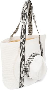 styleBREAKER Damen Panama Sonnenhut Einfarbig mit Stoff Hutband mit Azteken Muster, Strohhut, Schlapphut, Sommerhut, Fedora Hut 04025046
