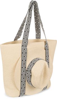styleBREAKER Damen Panama Sonnenhut Einfarbig mit Stoff Hutband mit Azteken Muster, Strohhut, Schlapphut, Sommerhut, Fedora Hut 04025046