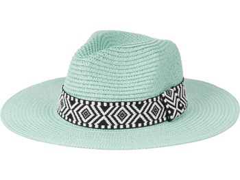 styleBREAKER Damen Panama Sonnenhut Einfarbig mit Stoff Hutband mit Azteken Muster, Strohhut, Schlapphut, Sommerhut, Fedora Hut 04025046