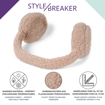 styleBREAKER Damen Ohrenschützer aus Teddyplüsch | Flauschige Earmuffs mit flexiblem Bügel | Warme Teddyfell Ohrenwärmer für Winter Spaziergänge und Freizeit