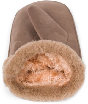 styleBREAKER Damen Winter Fäustlinge aus Veloursleder-Optik mit weichem Kunstfell-Bund – Warme Fausthandschuhe 09010048