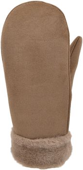 styleBREAKER Damen Winter Fäustlinge aus Veloursleder-Optik mit weichem Kunstfell-Bund – Warme Fausthandschuhe 09010048