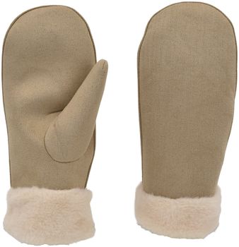 styleBREAKER Damen Winter Fäustlinge aus Veloursleder-Optik mit weichem Kunstfell-Bund – Warme Fausthandschuhe 09010048